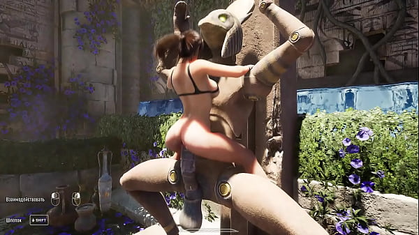 The ancient obelisk awakened and began actively fucking Lara. 3D Hentai Game Animation